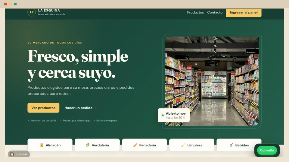 Página pública de un comercio