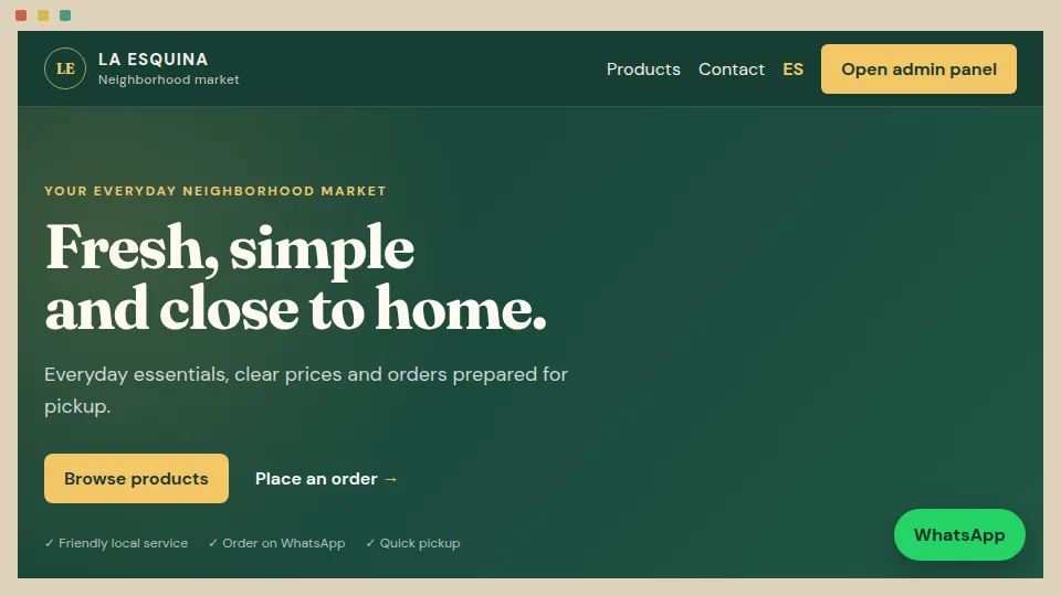 Public website for a retail business
